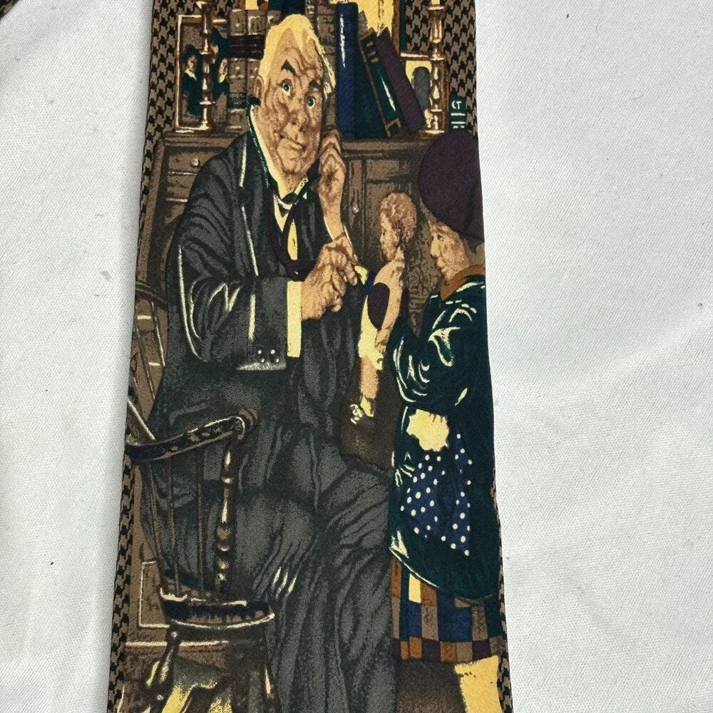 Vtg Norman Rockwell Father Daughter 100% Silk Neck Tie
